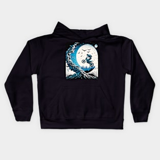 Dirt bike stunt w/moon white and blue Kids Hoodie